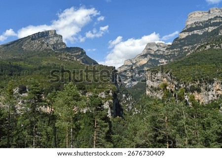The Añisclo Anticline, a geological fold structure within the Añisclo Canyon in the Pyrenees (Upper Cretaceous-Eocene, Huesca, Spain).