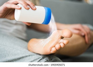 Antifungal Talcum Powder On Foot. Feet Fungus And Talc