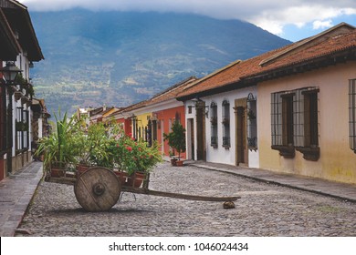 Antigua Guatemala, an ancient colonial style town, one of the main attractions in Central America. In the background "Volcan de Agua"