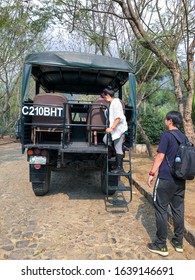 Antigua, Sacatepequez / Guatemala - Cerca 2020:
Tourists And Tour Bus Inside A Coffee Farm 