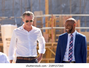 Antioch, CA - August 11, 2022: Mayor Thorpe Speaking With Gavin Newsom At A Press Conference To Announcing Water Supply Strategies For CA
