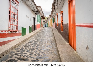 Concepción, Antioquia / Colombia. February 23, 2020. Traditional Facade And Street Of Colombian Town