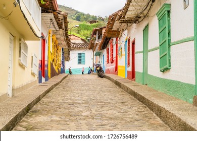 Concepción, Antioquia / Colombia. February 23, 2020. Traditional Facade And Street Of Colombian Town