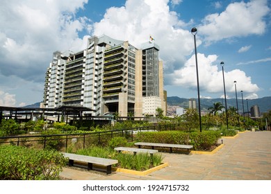 Medellín, Antioquia Colombia - February 23, 2021. The Intelligent Building Of Medellín Is The Administrative Headquarters Of The Public Services Company EPM