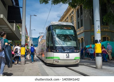 Medellín, Antioquia / Colombia - May 14, 2019. The Medellín Tramway Is A Means Of Urban, Electric, And Passenger Rail Transportation That Operates In The City Of Medellín.