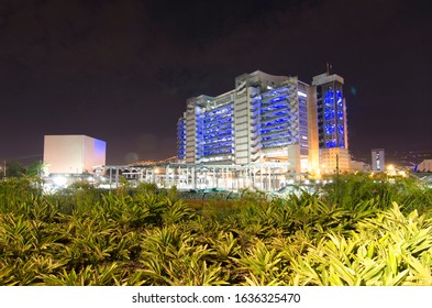 Medellín, Antioquia/Colombia
04/02/2019
Panoramic Night Building Of The Public Companies Of Medellin, Next To The River