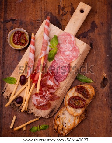 Anti-pasta. grissini with prosciutto Stock photo © 