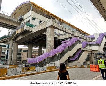 Antipolo, Philippines - February 2021: The Photo Of Newly Built Light Rail Transit LRT Along Marcos Highway Near SM Masinag.