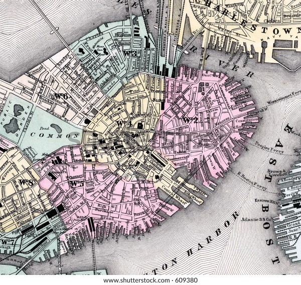 Boston Ward Map 1870 Antique 1870 Mitchell Boston Map Stock Photo 609380 | Shutterstock