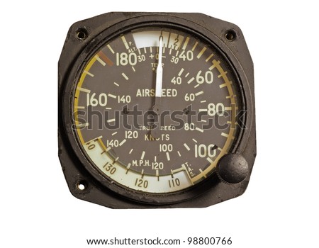 Antique airspeed indicator isolated over white