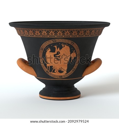 Antique ancient greek wine vase with meander pattern and ornament isolated on white background.