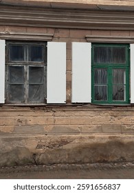 antique ancient window with inserts old town 