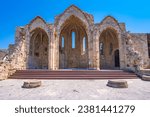 Antique architecture of old town, famous Knights Grand Master Palace. Greece, Rhodes.