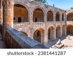 Antique architecture of old town, famous Knights Grand Master Palace. Greece, Rhodes.