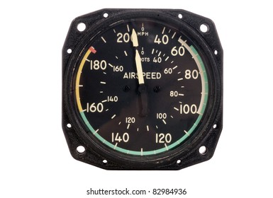 Antique aviation instrument (Airspeed indicator) on a white background