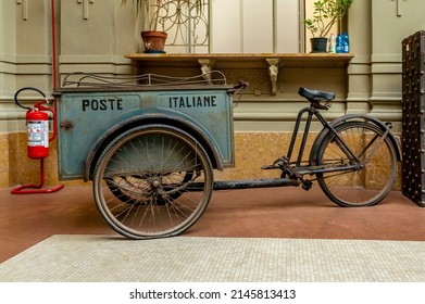 An Antique Bicycle Of The Italian Post Office For The Delivery Of Mail, Parma, Italy