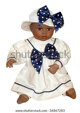 Antique Black Doll isolated with clipping path.