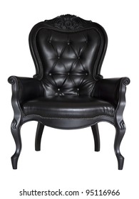 Antique Black Leather Chair Isolated On White