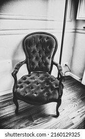 Antique Blue Velvet Chair In A Modern Apartment.