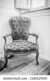 Antique Blue Velvet Chair In A Modern Apartment.