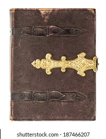 antique book cover with golden decoration isolated on white background