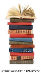 Antique Book Stack Isolated On White Background