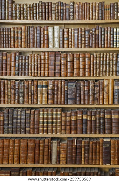 Antique Books Stacked On Shelves Stock Photo (Edit Now) 259753589