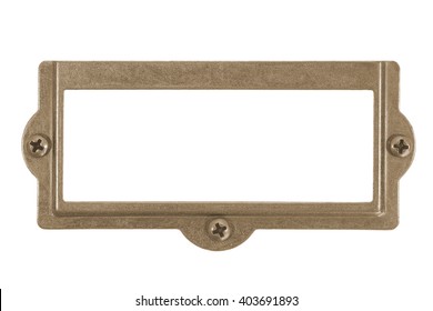 Antique brass name plate isolated on white background