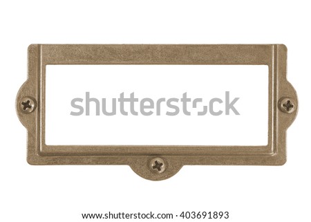 Antique brass name plate isolated on white background

