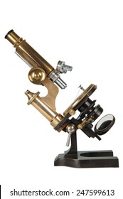 Antique bronze swiss microscope isolated on white background