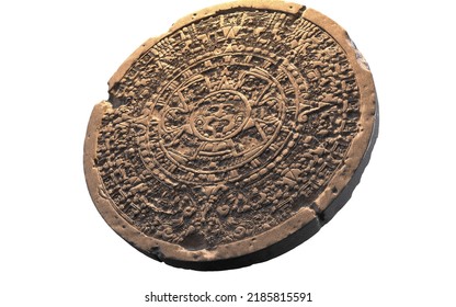 Antique Calendar In Stone Mexican Origin On White Background