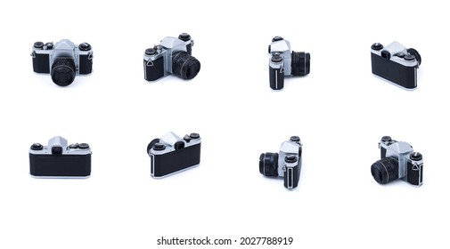 Antique Camera Taken From Different Angles, Isolated On White Background