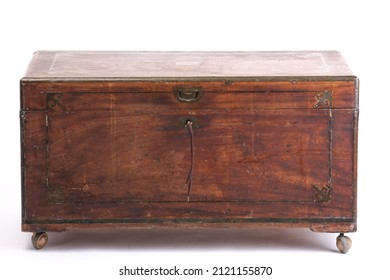 An antique campaign chest isolated on a white background - Shutterstock ID 2121155870