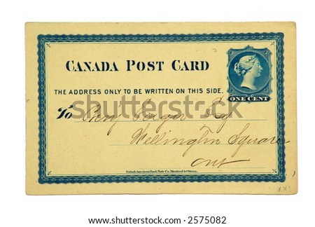 Antique Canadian Post Card issued in 1874 with a printed one cent stamp of Queen Victoria.