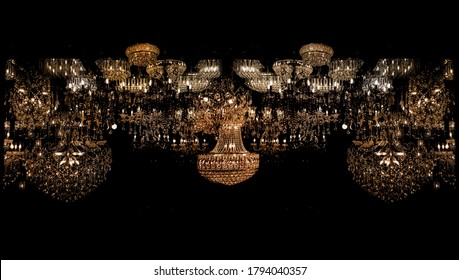 Antique Candle Light From Chadelier In Dark Room For Luxury Background