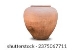 Antique ceramic decorative amphora on a white background with clipping path. Clay pottery pot, a set of ancient utensils for gardening and interior