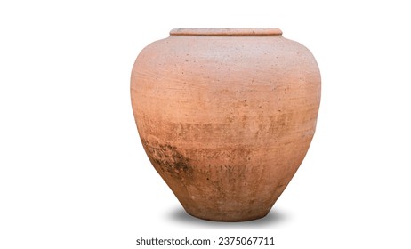 Antique ceramic decorative amphora on a white background with clipping path. Clay pottery pot, a set of ancient utensils for gardening and interior - Powered by Shutterstock