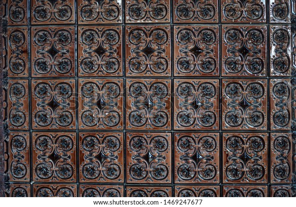 Antique Ceramic Tiles On Fireplace Close Stock Photo Edit Now