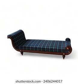 Antique chaise longue covered with Scottish style fabric