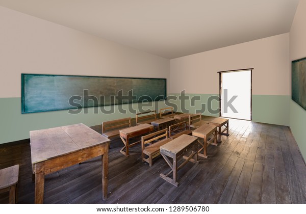 Antique Classroom School Rows Empty Wooden Stock Photo Edit Now