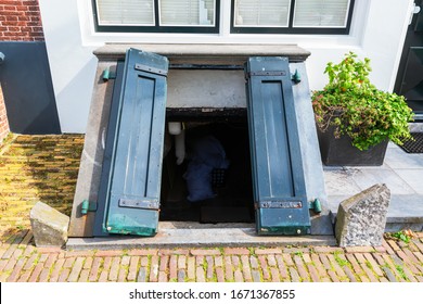 Antique Coal Cellar Door At An Old House In Veere, Netherlands