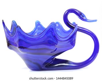 Antique Cobalt Blue Glass Swan Bowl