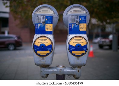 Antique Coins Car Parking Metre Machine In Perth City CBD Street, Western Of Australia 