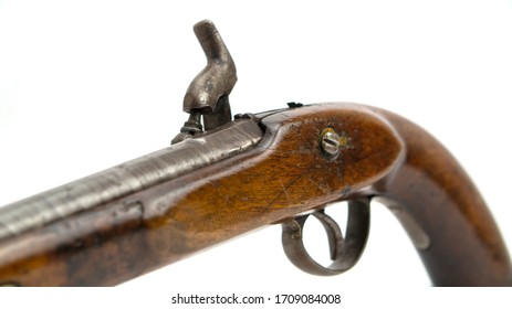 Antique Colonial Percussion Pistol, Believed To Be Local Militia Issue Circa 1850. This Is A Single Shot Muzzle Loading Holster Pistol With A Percussion Lock