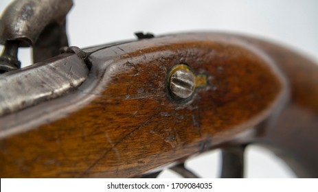 Antique Colonial Percussion Pistol, Believed To Be Local Militia Issue Circa 1850. This Is A Single Shot Muzzle Loading Holster Pistol With A Percussion Lock