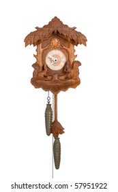 Antique Cuckoo Clock Isolated On White