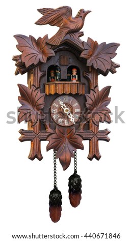 Antique cuckoo clock isolated on white