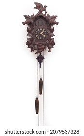 Antique Cuckoo Clock On White Background