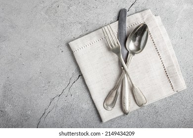 Antique cutlery on the table. Vintage cutlery.