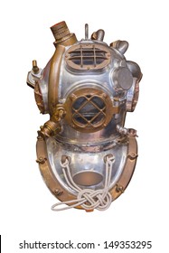 Antique deep sea diving helmet used in the 20th century, isolated with clipping path
